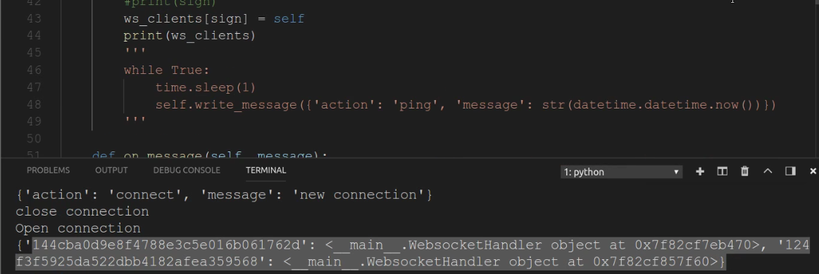 websocket list connections